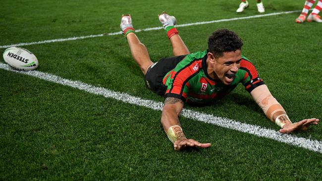 Dane Gagai of the Rabbitohs celebrates after scoring a try. Picture: AAP Image