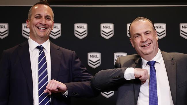 Rugby has a lot to learn from the NRL’s Andrew Abdo, left, and Peter V’landys.