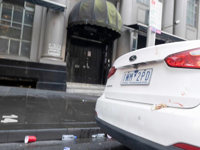 Blood smeared on a car parked outside Inflation nightclub in King St. Picture: Tony Gough