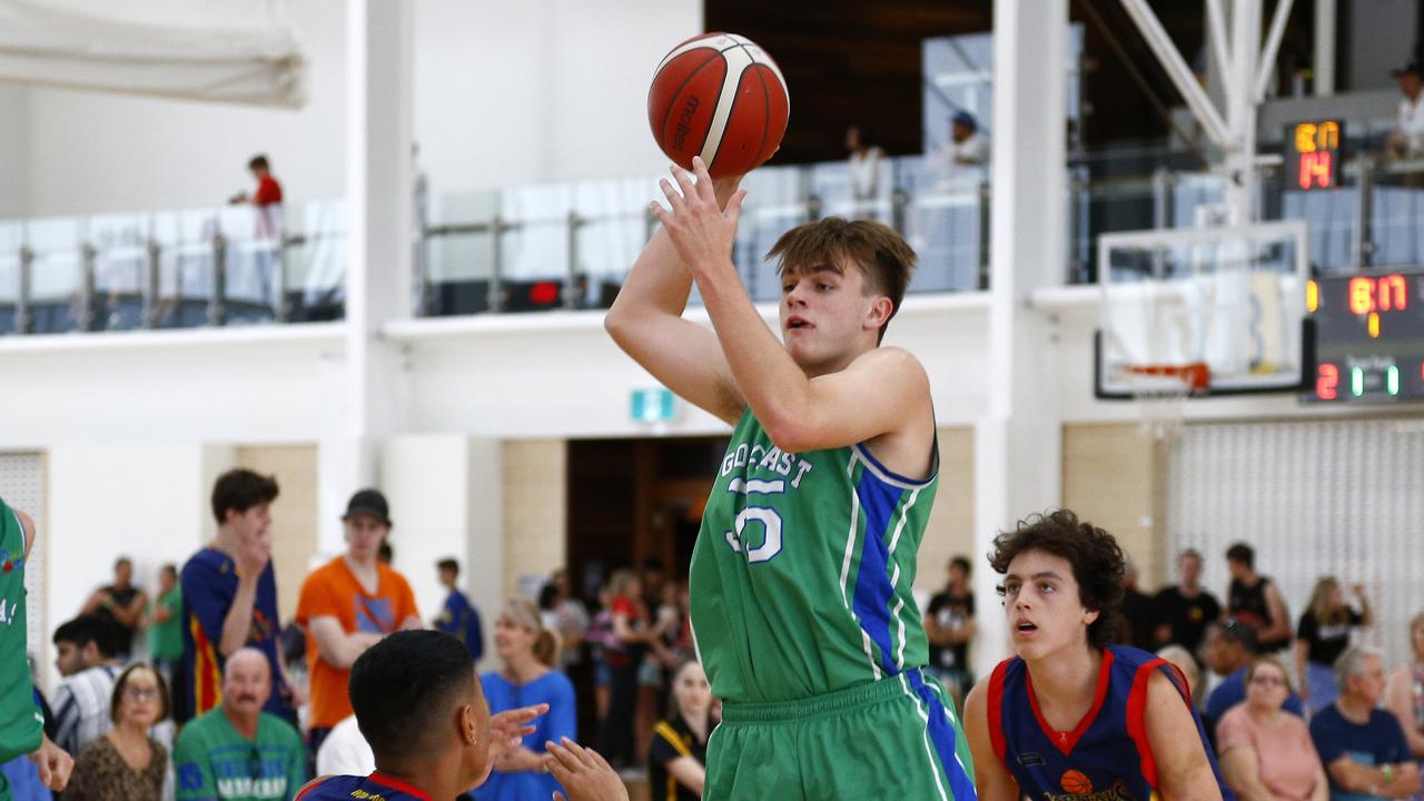 Reuben Nicholas of the GC Waves in their game against the Brisbane Capitals during the QLD basketball championships on the Gold Coast. Picture: Tertius Pickard