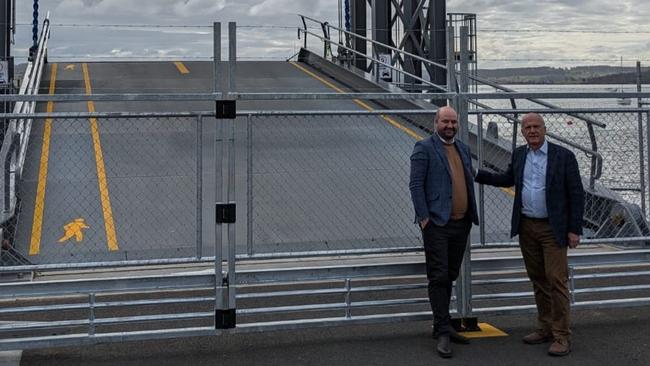 Transport Minister Eric Abetz with SeaLink general manager Simon Tamlyn. Picture: Supplied