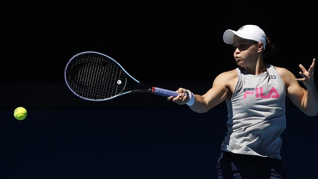 Ash Barty had her first hit in Melbourne as she gears up for a huge summer of tennis. Picture: Darrian Traynor/Getty Images