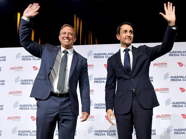 BRISBANE, AUSTRALIA - NewsWire Photos OCTOBER 16, 2024: Queensland Premier Steven Miles and Opposition Leader David CrisafulliQueensland Premier Steven Miles and Opposition Leader David Crisafulli will face off just ten days prior to the state election.Picture: NewsWire / John Gass