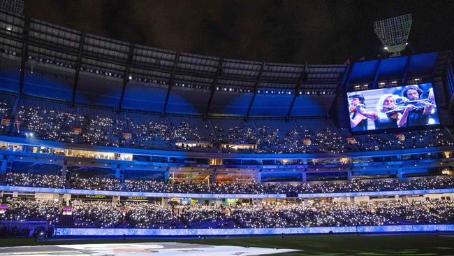 The MCG is packed out for the state memorial service for Shane Warne. Picture: Mark Stewart