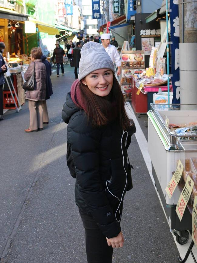 Sarah Morrison in her 20s, travelling in Japan