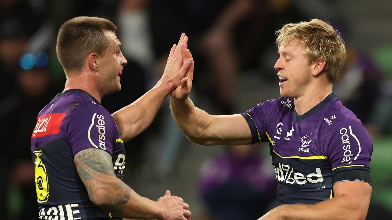 Cam Munster celebrates with Ty Wishart. Picture: Robert Cianflone/Getty Images