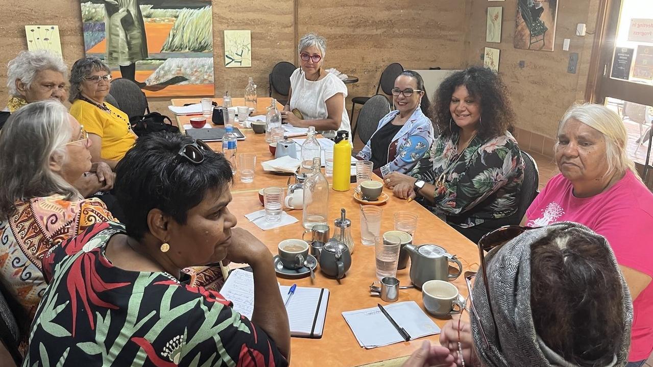 Linda Burney, Malarndirri McCarthy and Marion Scrymgour met with the Strong Grandmothers Group from the Central Desert Region in Alice Springs on Friday. Picture: @LindaBurneyMP / Twitter