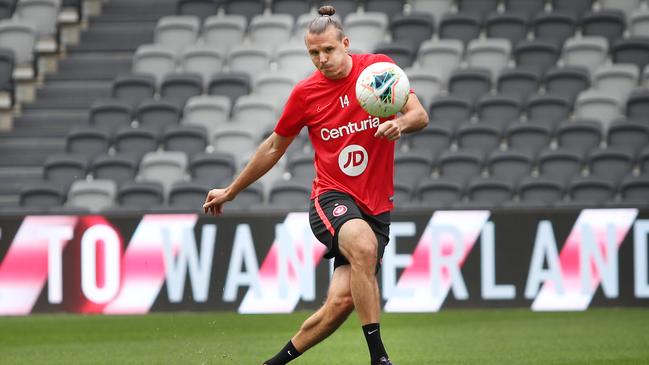 New Wanderers striker Alexander Meier trains at Bankwest Stadium on Friday ahead of the side’s A-League opener against the Central Coast Mariners on Saturday. Picture: Richard Dobson