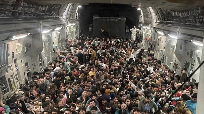 The US Air Force flight with 640 Afghans trying to flee the country. Picture: Defenseone.com