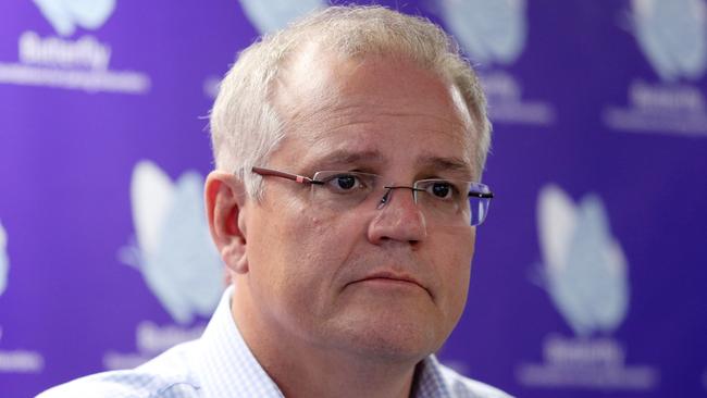 Prime Minister Scott Morrison visiting the Butterfly Foundation in Crows Nest today. Picture: Hollie Adams