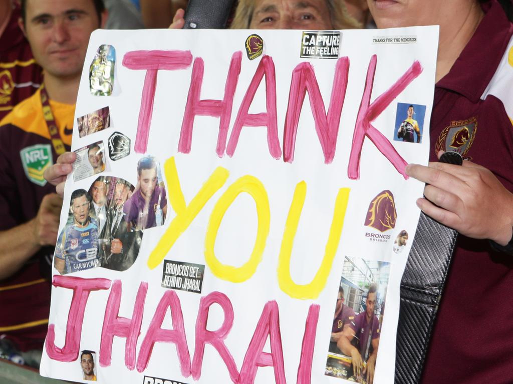 Fans showed their support during Yow Yeh’s final game for the Broncos. Picture; Jono Searle