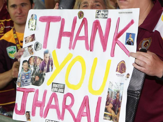 Fans showed their support during Yow Yeh’s final game for the Broncos. Picture; Jono Searle