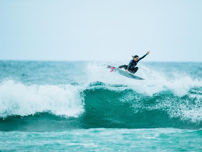 Sally Fitzgibbons competes during the heats of the 2022 Rip Curl Pro Bells Beach. Picture: World Surf League