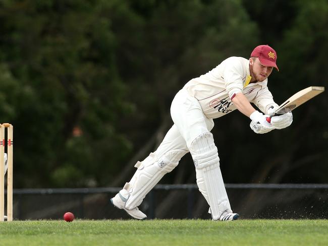 Matthew Morris of Murrumbeena clips one through the leg side. Picture: Hamish Blair