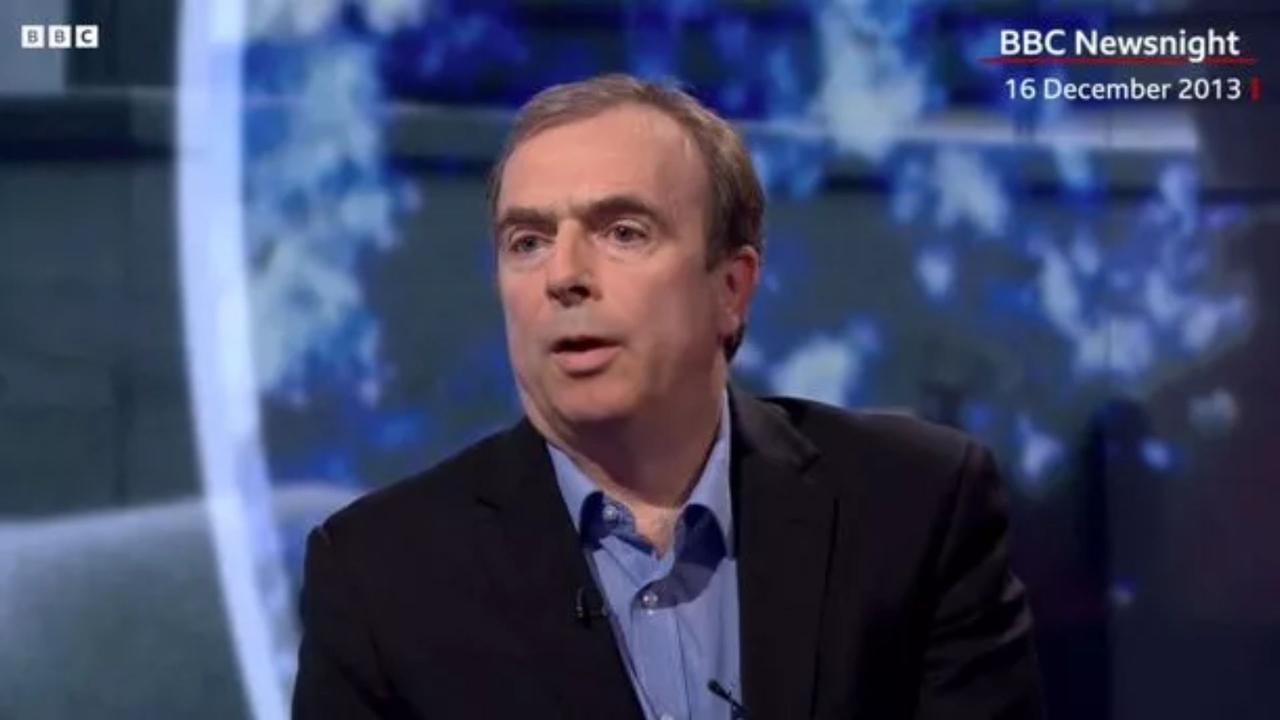 Controversial British commentator Peter Hitchens went toe-to-toe with Perry on Newsnight. Picture: BBC (Newsnight).