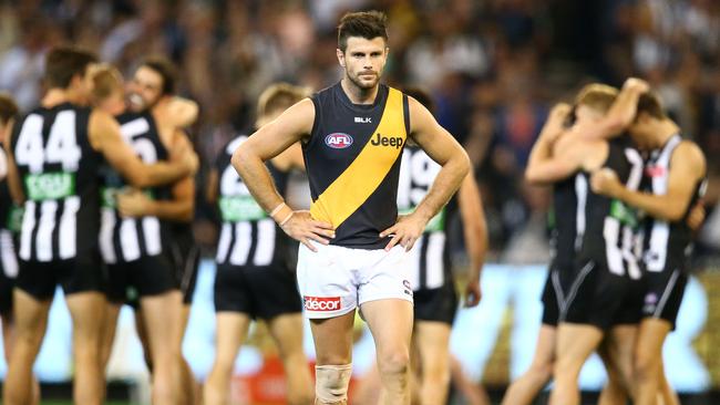 Trent Cotchin can’t believe it’s happening again.