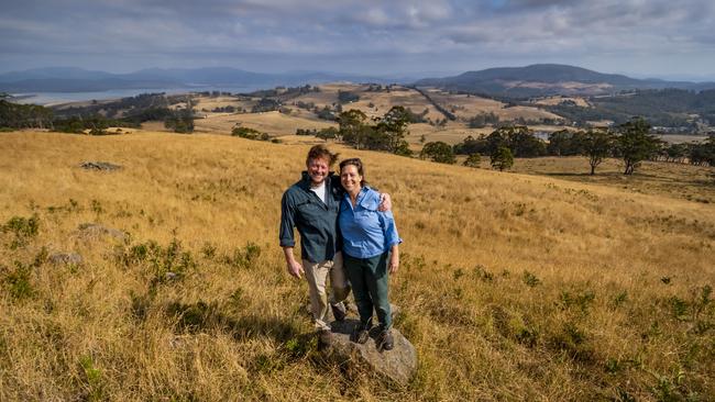 Iain and Kate Field run Leap Farm at Copping in Tasmania. Pictures: Phillip Biggs.