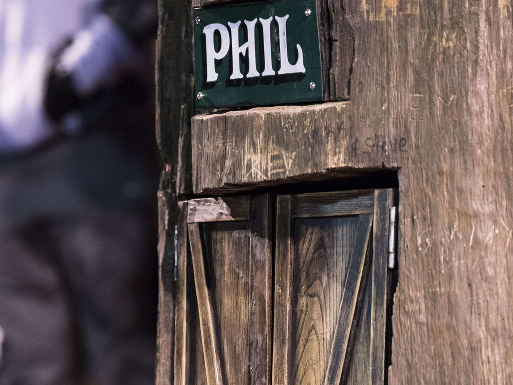 Detail view on the door of Punxsutawney Phill's hutch before ceremonies for Groundhog Day. Picture: Getty