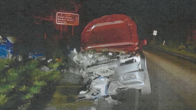 A police photo at the scene of the crash on Grubb Rd in Wallington on August 9. Picture; Geelong Magistrates Court.