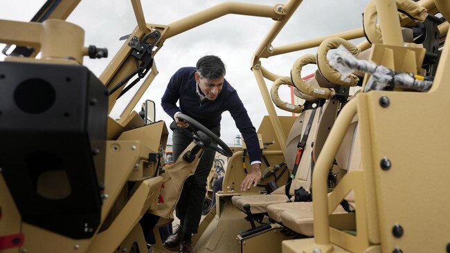 Sunak in an armoured vehicle during a Conservative Party election campaign event in May. Picture: Getty Images