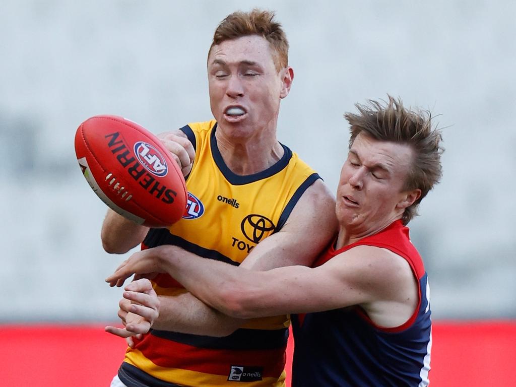 Unwanted by the club in 2022, Tom Lynch (L) was one of five Crows to register 25 disposals or more on Sunday. (Photo by Michael Willson/AFL Photos via Getty Images)