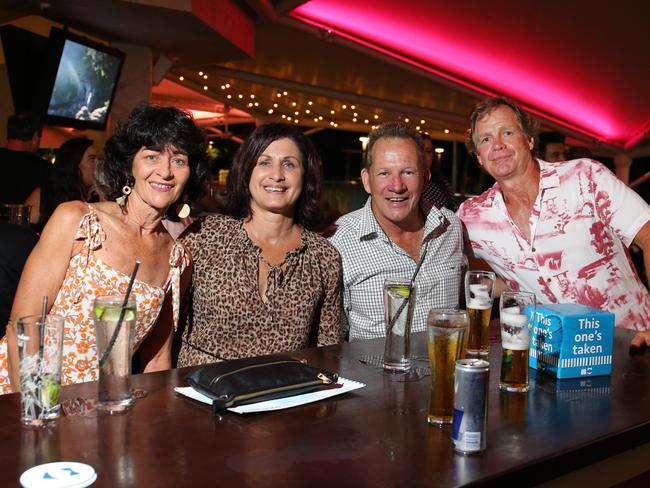 Leanne Keily, Minnie Francis, Kenny Francis and Peter Bormolini saw in the new year together at Boardwalk Social on the Cairns Esplanade. Picture: Brendan Radke