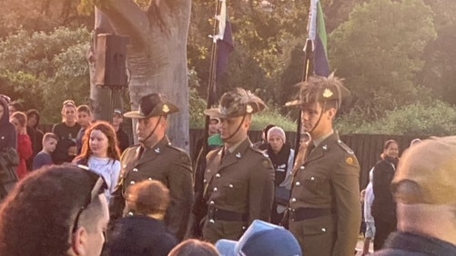 Geoff Benson announces last Anzac Day Dawn Service at Queensland Country Women’s Association hall memorial in Upper Coomera. Photo: Chele Drewes