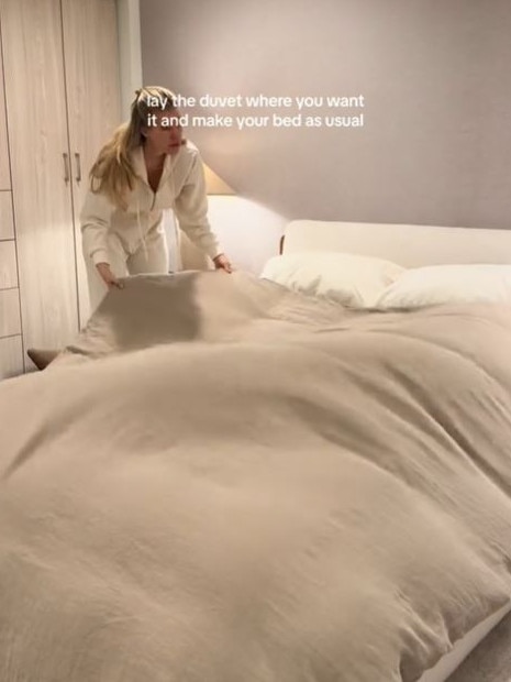 She then said you could fluff out the bed however you prefer. Picture: TikTok/@ashley.paiige