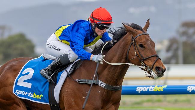 Rochelle Milnes steers Favourite Child to victory at Morphettville Parks on Saturday. Picture: Makoto Kaneko