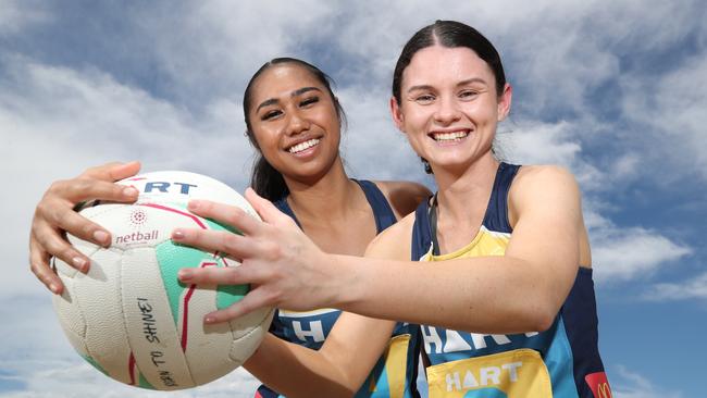 Titans netballers Talitah Faifai and Peta Coles at Kurrawa after the announcement of the 2023 state league teams. Picture Glenn Hampson