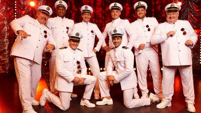 Robert DiPierdomenico, Lote Tuquiri, Todd McKenney (choreographer), Sam Moran, George Burgess, Matty J, Brendan Fevola, and John Wood star in Channel 7's The All New Monty/ Picture: Supplied