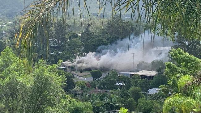 The thick smoke billowing in the strong winds. Picture: Adam Guiver