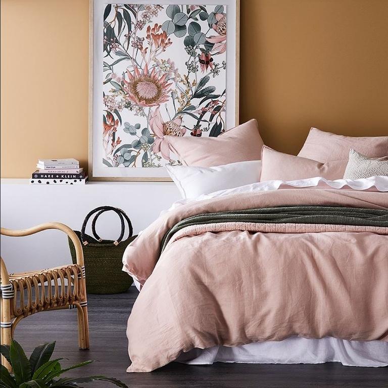 Home Republic Vintage Washed Linen Nude Pink Quilt Cover. Picture: Adairs.