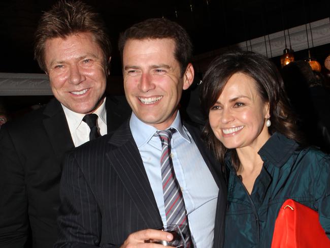 Richard Wilkins (L), Karl Stefanovic and Lisa Wilkinson at the launch of Wilkins book 'Black Ties, Red Carpets and Green Rooms' at Kit &amp; Kaboodle in 2011.