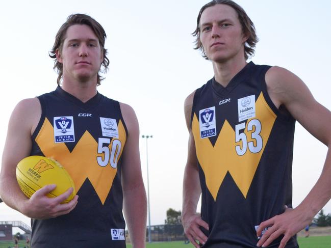 Nightcliff star tall forward recruit Tom Boyd (right) with Werribee teammate Hudson Garoni. Picture WERRIBEE FOOTBALL CLUB