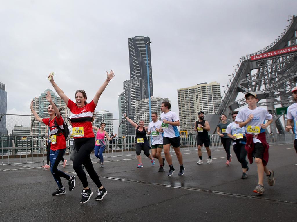 <p>Runners on the Story Bridge at the Sunday Mail Bridge to Brisbane fun Run, Sunday August 26, 2018. (AAP Image/Jono Searle)</p>