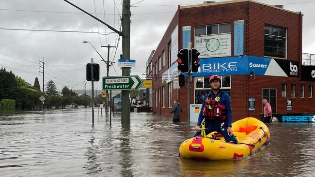 An SES water rescue crew member in North Manly after the thunderstorm on Tuesday. Picture: SES