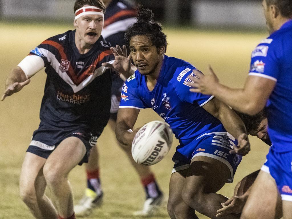 Denzel Briscoe passes for Newtown against Warwick in TRL A grade round 10 rugby league at Jack Martin Centre, Saturday, June 19, 2021. Picture: Kevin Farmer