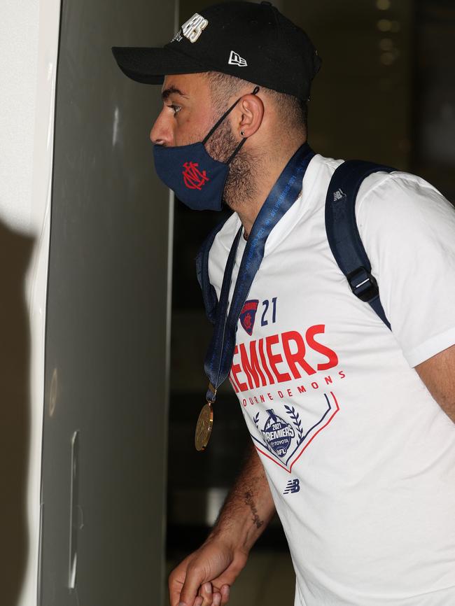 Christian Salem sports a Dees premiership T-shirt. Picture: Getty Images