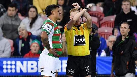 Latrell Mitchell is placed on report for the high shot. Picture: NRL Imagery