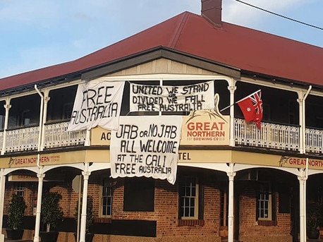 The Caledonian Hotel in Singleton was shut down over alleged Covid-19 breaches. Picture: Supplied via Twitter