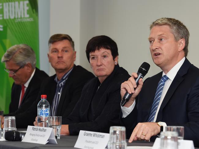 Jeff Connolly of Siemens Pacific, APG managing director Harry Hickling, Business Council of Australia chief Jennifer Westacott and DuluxGroup chief Patrick Houlihan. Picture: Josie Hayden