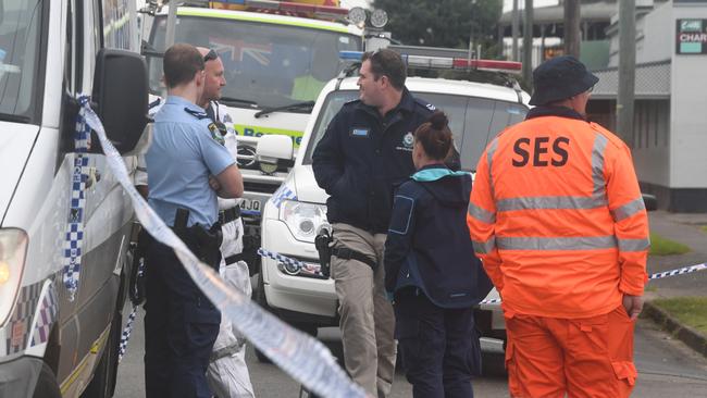 Emergency services and specialist Police on scene at KFC in Casino after a 17 year old was fatally stabbed on Sunday. Picture: Cath Piltz