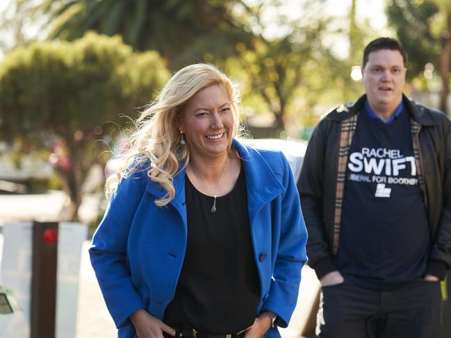 Liberal candidate for Boothby, Dr Rachel Swift arriving to vote in Mitcham. Picture: Matt Loxton