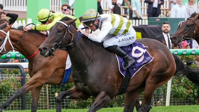 Skybird ridden by John Allen wins the Black Caviar Lightning at Flemington Racecourse on February 15, 2025 in Flemington, Australia. (Photo by George Sal/Racing Photos via Getty Images)