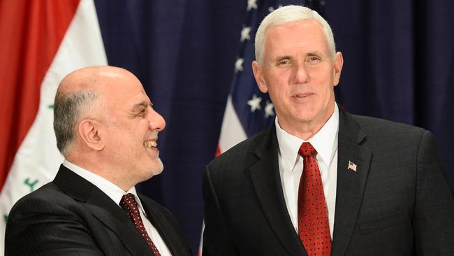 US Vice-President Mike Pence with Iraq's Prime Minister Haider Al-Abadi. Picture: AFP Photo