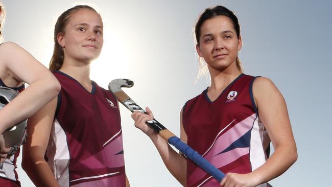 Queensland Schoolgirls hockey player Morgan Gallagher, left, with Nicole Yearbury, when she was still at St Aidan’s.