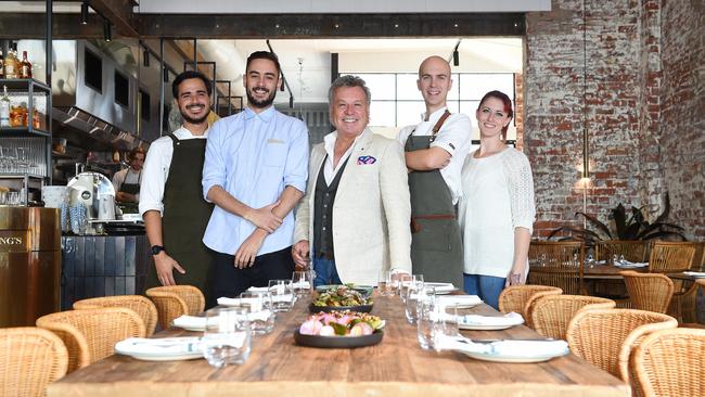 Youngs Auctioneers and Valuers has reopened as Youngs Wine Rooms. (L-R) Sina Sucuka (sous chef), Cale Marangon (restaurant manager), James Klapanis (owner), Nicola Akritidis (head chef) and Nori Schmidt (mixologist). Picture: Josie Hayden