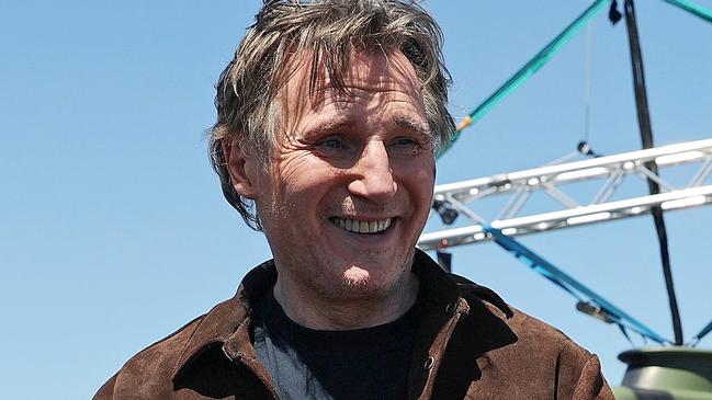 MELBOURNE, FEBRUARY 12, 2025: Actor Liam Neeson on the set of The Mongoose, a major film production filming at Bacchus Marsh Aerodrome. Video Still: Mark Stewart