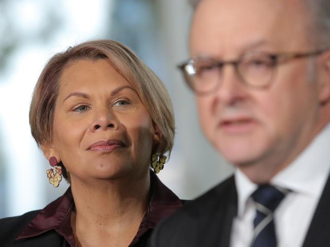Prime Minister Anthony Albanese at a press conference announcing former Greens senator Dorinda Cox has joined the Labor Party. Picture: Philip Gostelow